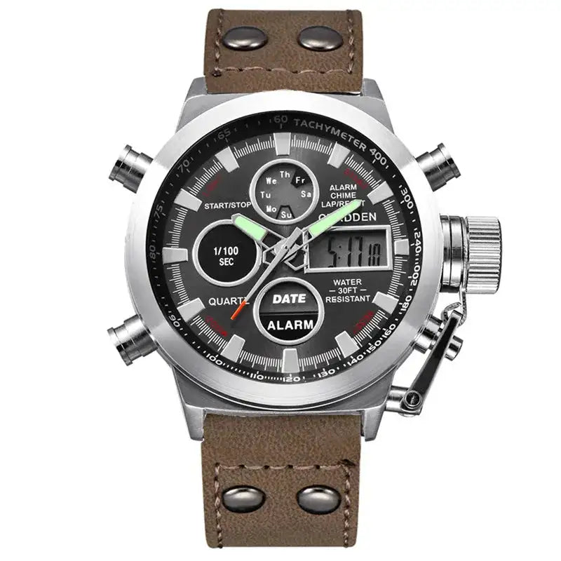 1pc / lot Men Genuine XINEW Brand Designer Watches Students Fashion Leather Band Alarm Stopwatch Electronic Watch Montre Homme