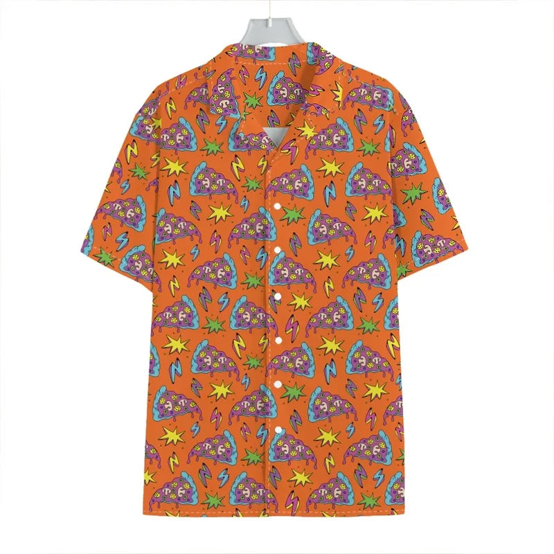 3D Print Pepperoni Pizza Graphic Aloha Shirts For Men Short Sleeve Oversized Beach Hawaii Shirts Mens Button Up Tee Shirt Tops Lootquake LLC