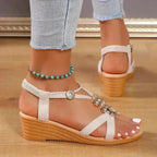 New Women Solid Color Wedge Sandals  New Ankle Buckle Non Slip