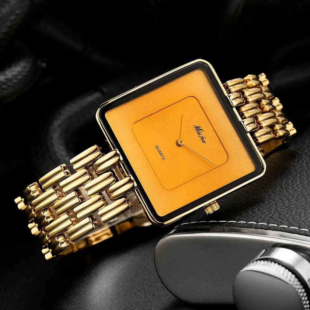 MISSFOX Brand Wristwatch Minimalist Fashion Quartz Watches Classic Design Square Dial Waterproof Stainless Steel Watch For Gift