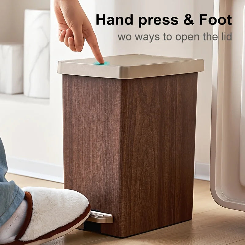 Large Capacity Trash Can，Elegant Wood Grain Design。Durable Plastic，Mute off，Save Space。Suitable for Kitchen、Bathroom、Office、Bedr Lootquake LLC