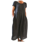 Spring Summer Woman Long Dress Office Lady Fshion Casual Loose Solid O-neck Short Sleeve Dresses For Women 2024 Female Robe