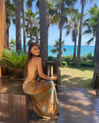 2023 New Women's Elegant Sexy Long Dress V-neck Open-back Rainbow Printing Tank Dress Sleeveless Summer Fashion