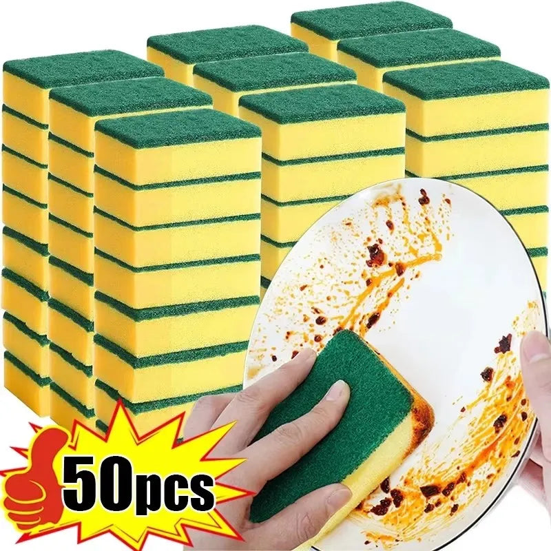 8-50pcs Double-Sided Magic Cleaning Sponge Set Highly Absorbent Rust Remover Pot Scouring Pad Kitchen Cleaning Tools