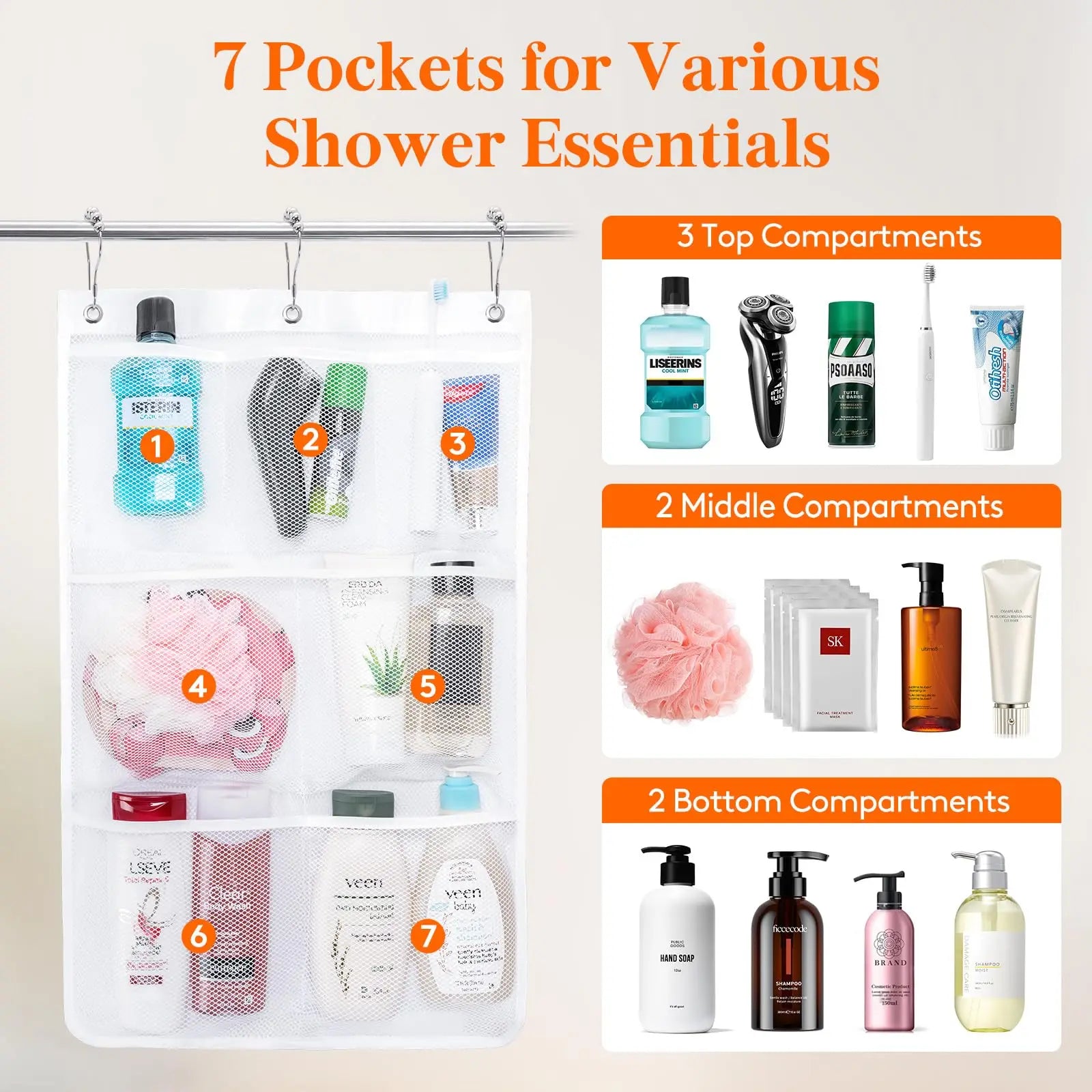 Hanging Storage Bag Mesh Shower Organizer Bathroom Storage Rack Home Organization Home Storage Organization Bathroom Accessories Lootquake LLC