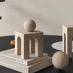 Travertine Sculptures and Figurines Archway Shape Statue for Shelf Coffee Table TV Cabinet Bookshelf Living Room Home Decoration