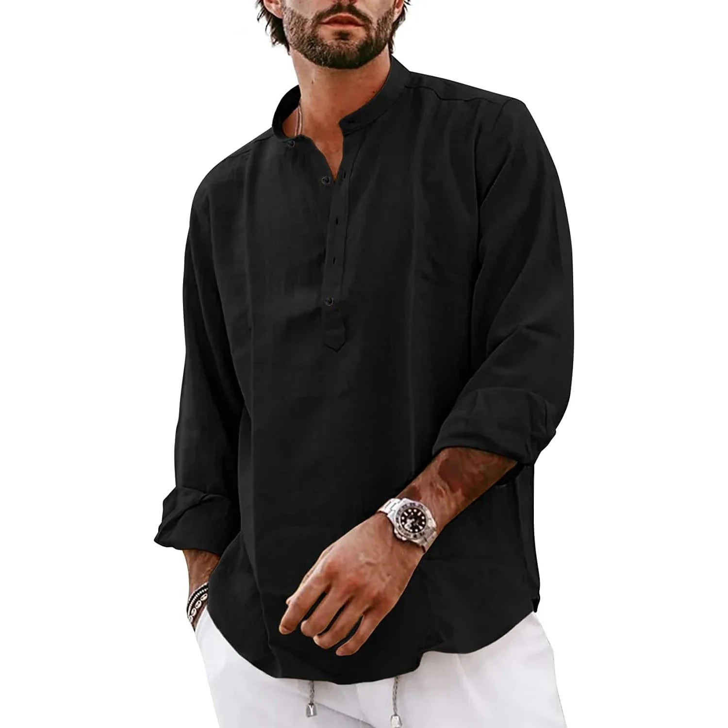 Streetwear Mens Cotton Linen Shirts Casual Lightweight Long Sleeve Henley Shirts for Men Beach Hawaiian Breathable T Shirts Lootquake LLC