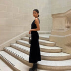 Fashion Knitted Long Dress For Women Elegant Sleeveless Button Maxi Sweater Bodycon Dresses Female Party Fashion Vestidos 2024 N