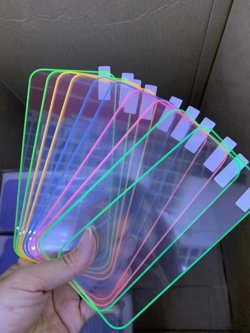 2Pcs Luminous Protective Glass For iPhone 14 13 12 11 Pro Max X XR XS Screen Protector For 7 8 6 Plus SE3 Glowing Tempered Glass  Luminous Glowing Tempered Glass Screen Protector for iPhone Stevvex