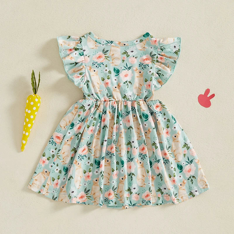 Baby Girl Easter Outfit Pink Floral Print Ruffle Sleeve Round Neck A-Line Dress for Spring and Summer Celebrations Lootquake LLC