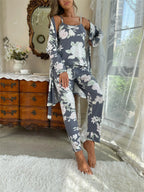 Women's Sleepwear Lounge Wear 3 Pcs Women Pajamas Set  Floral Printed Sleepwear Cami Top&Long Pants with Bathrobe Dressing Gown Lootquake LLC