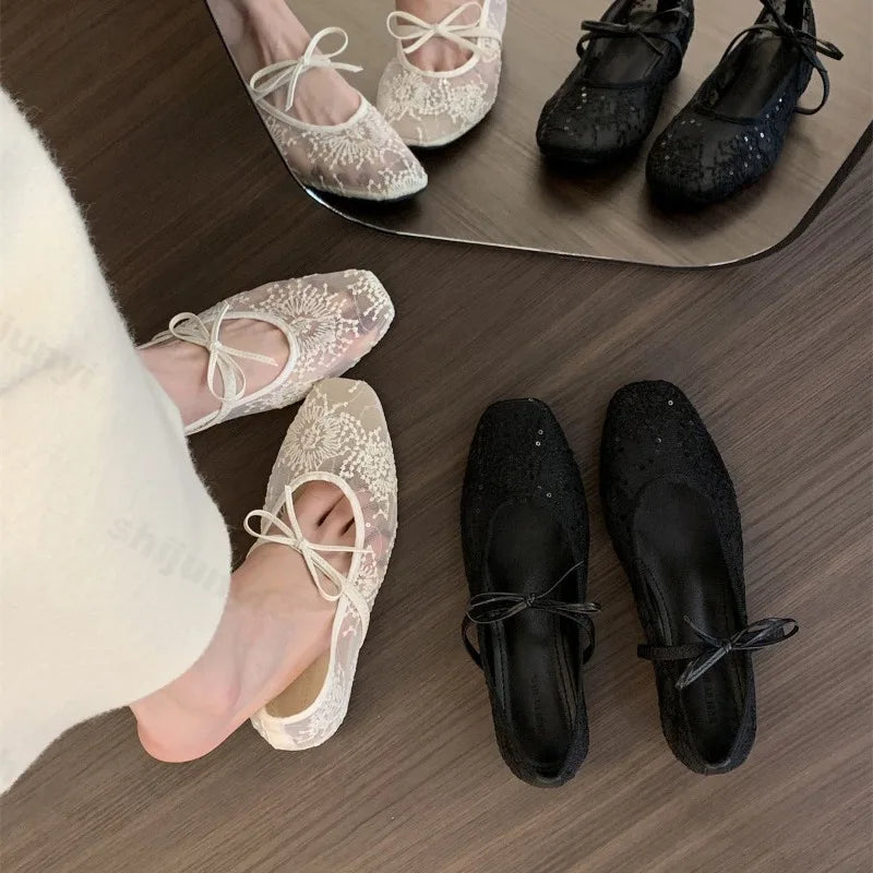 Summer Women Ballet Flats Shoes Comfortable Non Slip Fashion 2025 New Bow Women Shoes  Mesh Breathable Sandals Zapatos De Mujer Lootquake LLC