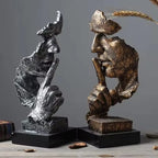 New Creative Abstract Silence Is Gold Abstract Figurine Resin Hand Face Men Statue Sculpture Home Office Living Room Desk Decor Lootquake LLC