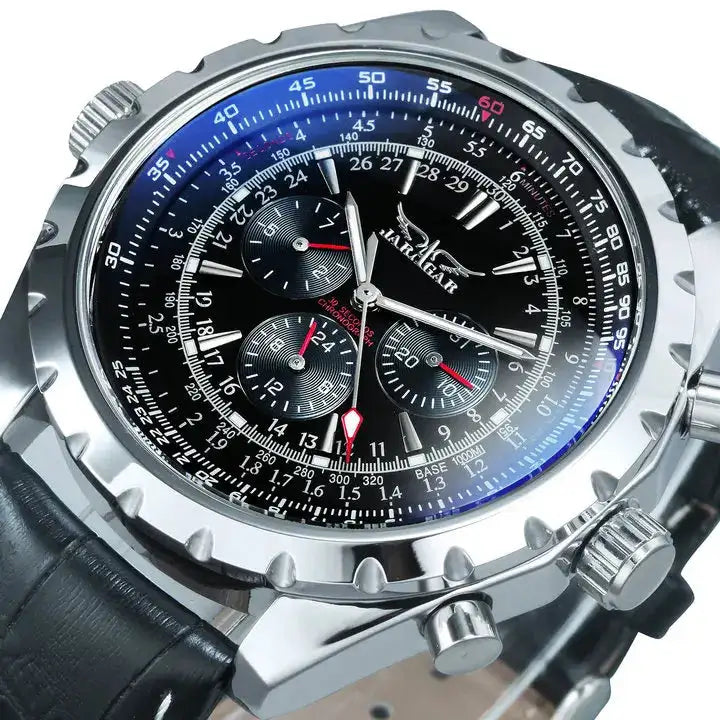 Jaragar Automatic Watch for Men Military Multifunction 3 Sub-Dials Sports Mechanical Watches Top Brand Luxury Leather Steel Band Lootquake LLC