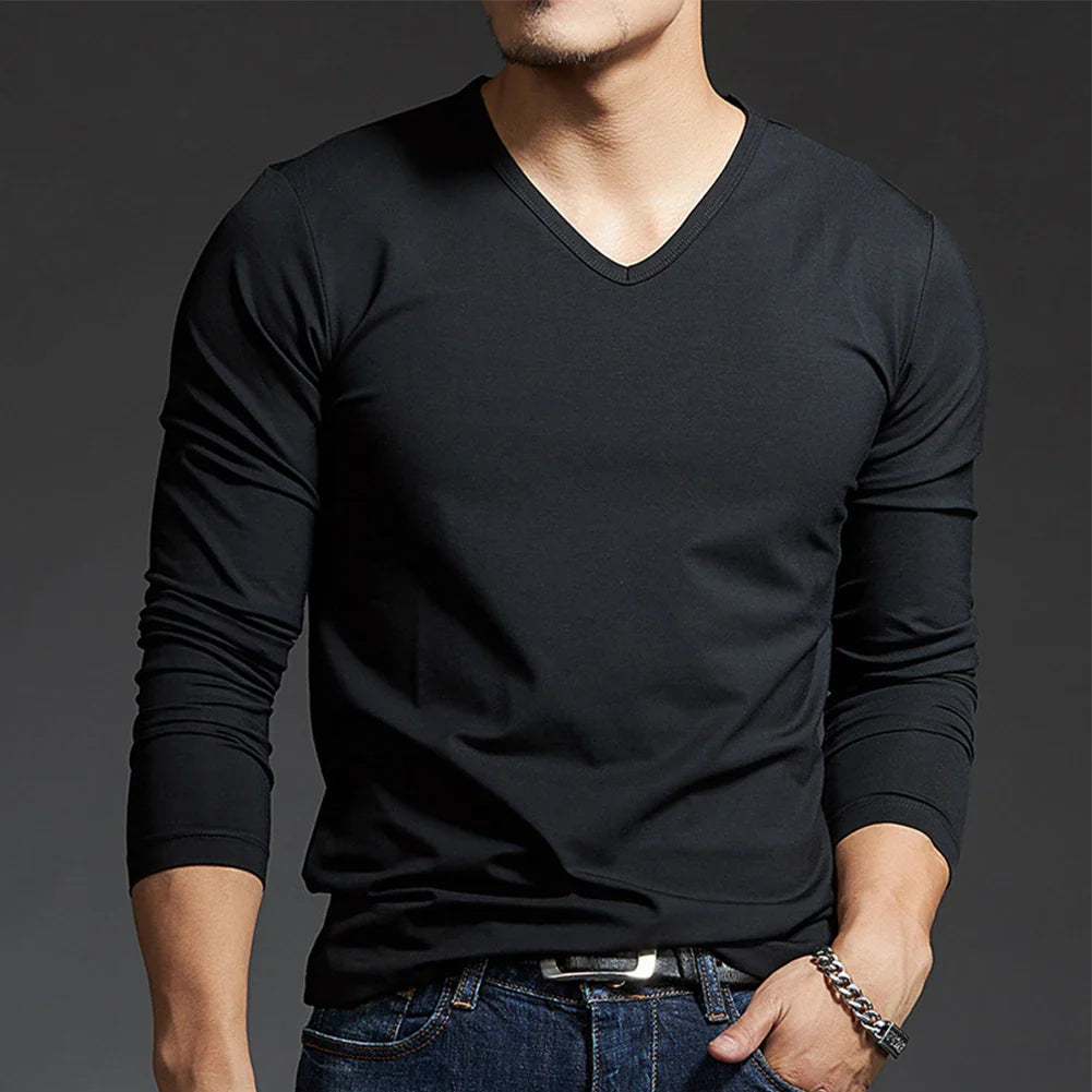Men's Long Sleeves Muscle V Neck Slim T-Shirt