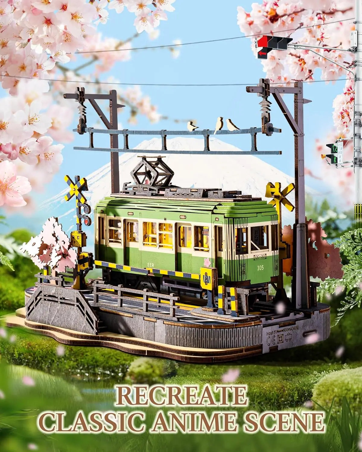 Robotime Sakura Journey Tram 3D Wooden Puzzles with LED Lights Home Decor Gift for Adults Women Girls Lootquake LLC
