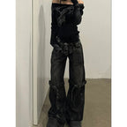 Black Women's Jeans High Waist Hip Hop Straight Fashion Pants Streetwear Harajuku Y2K Star 2024 Female Wide Leg Denim Trouser Lootquake LLC