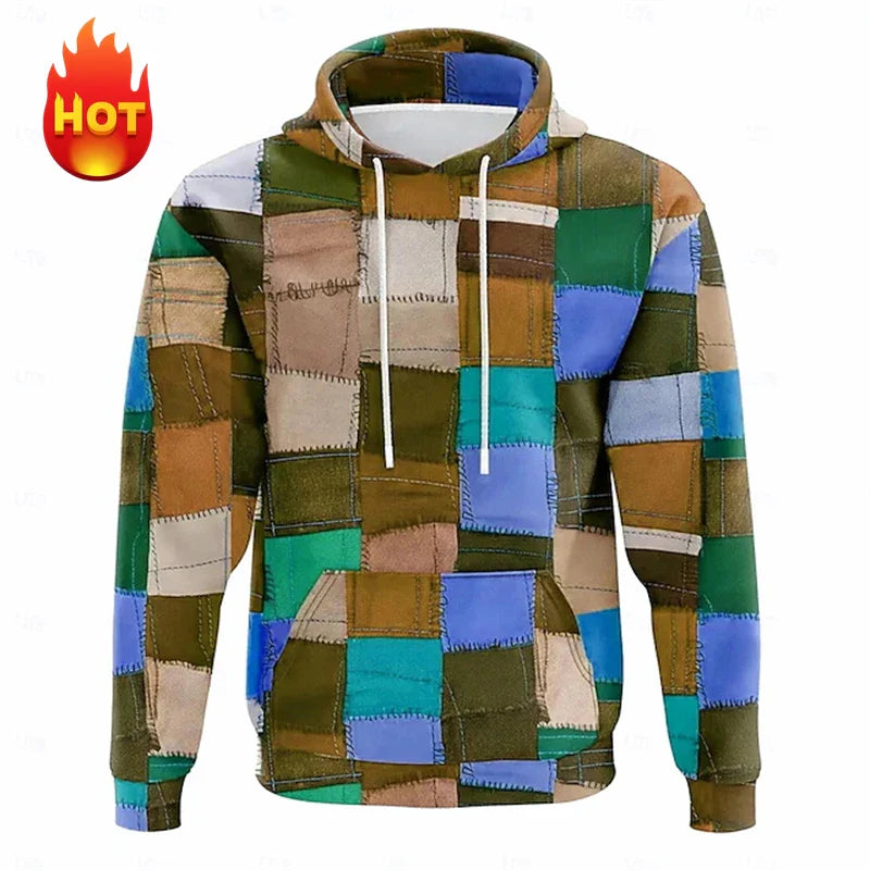 Men's hoodie 3D printed simulation sewing plaid sweatshirts fashion men's clothing Pi-Mart