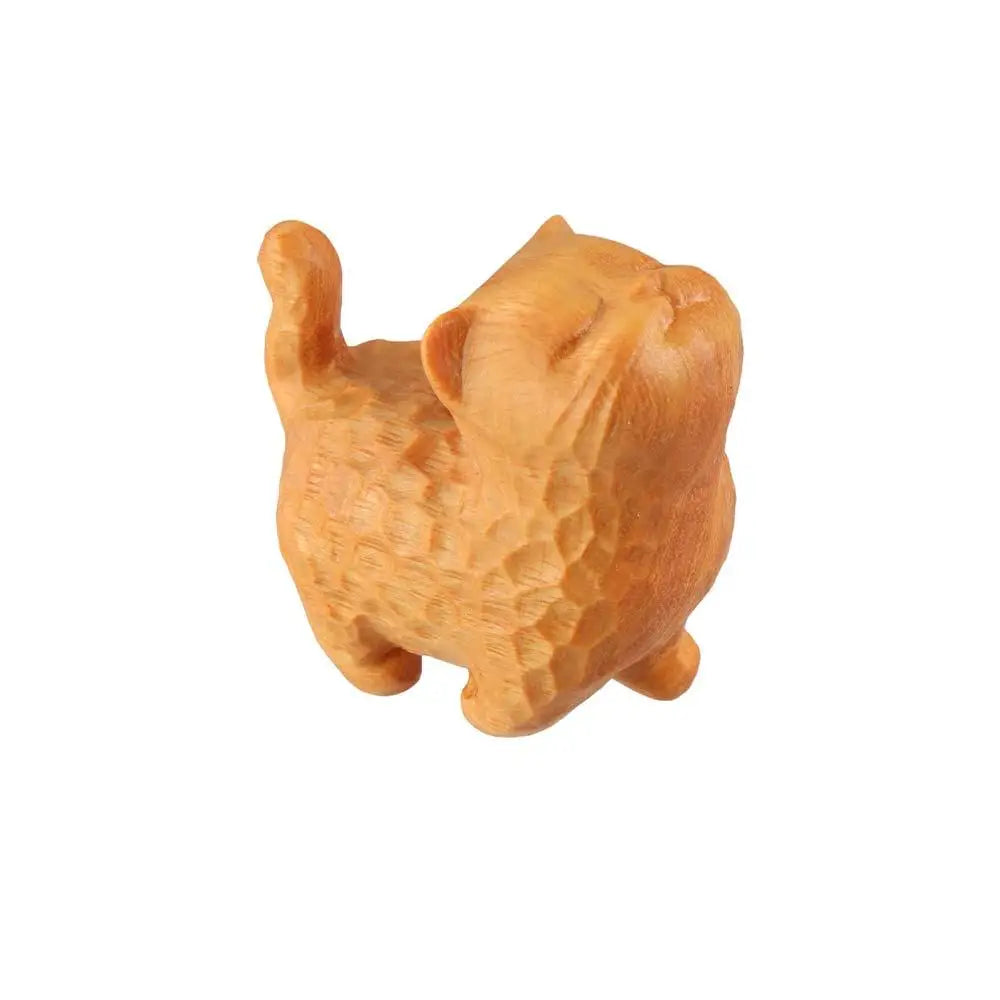 Cat Ornament Hand-carved Wooden Cat Statue Tiny Cute Cat Sculpture Miniature Creative Animal Figurine Desktop Lootquake LLC