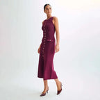 Fashion Knitted Long Dress For Women Elegant Sleeveless Button Maxi Sweater Bodycon Dresses Female Party Fashion Vestidos 2024 N