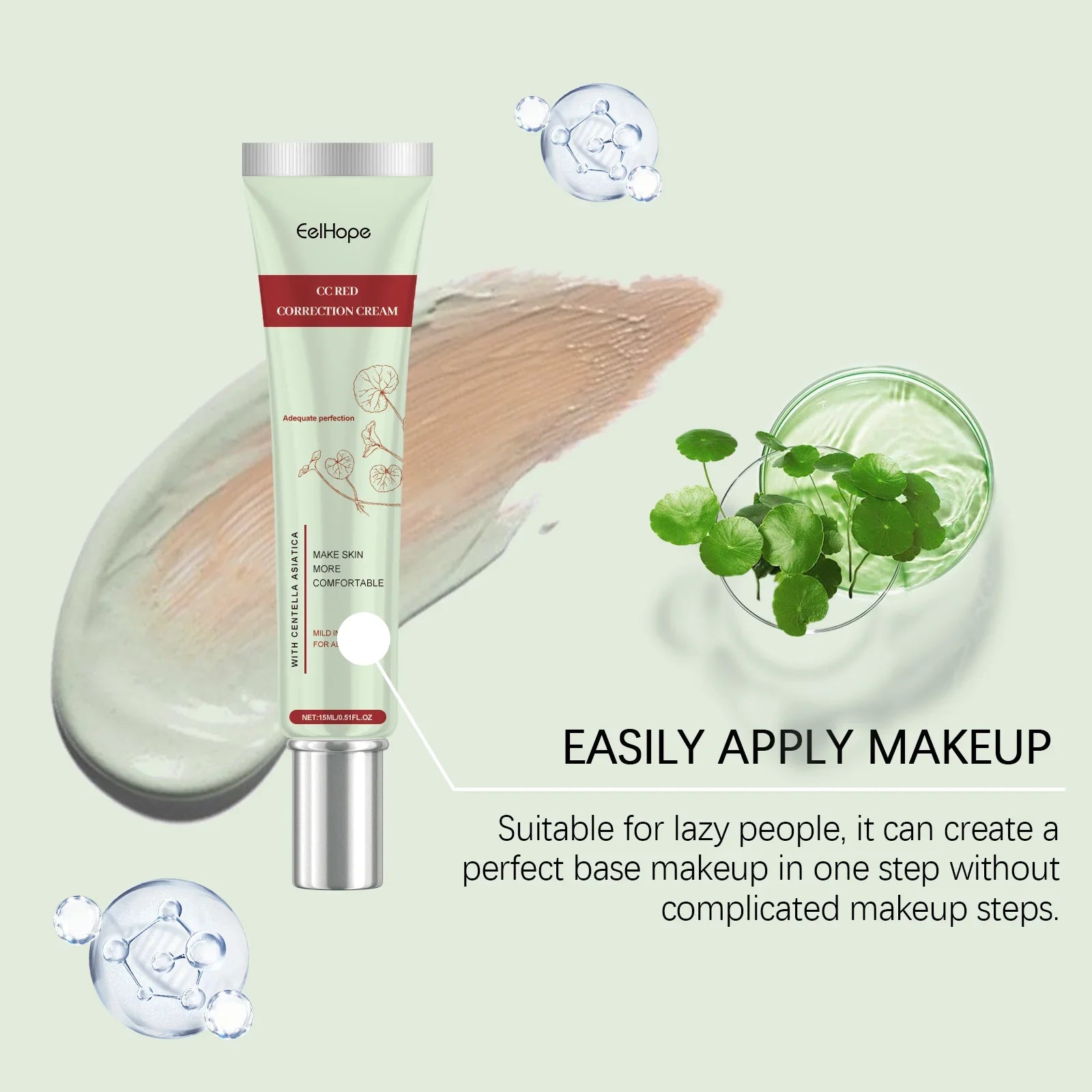 EelHope Centella Asiatica CC Cream - Moisturizing, Concealing Foundation for Nude Makeup, Brightening Complexion & Hydrating