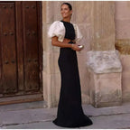 Elegant Puff Sleeve Long Dress For Women 2025 Sexy Hollow Out Waist Evening Party Dresses Female Vacation Lady Chic Beach Robe