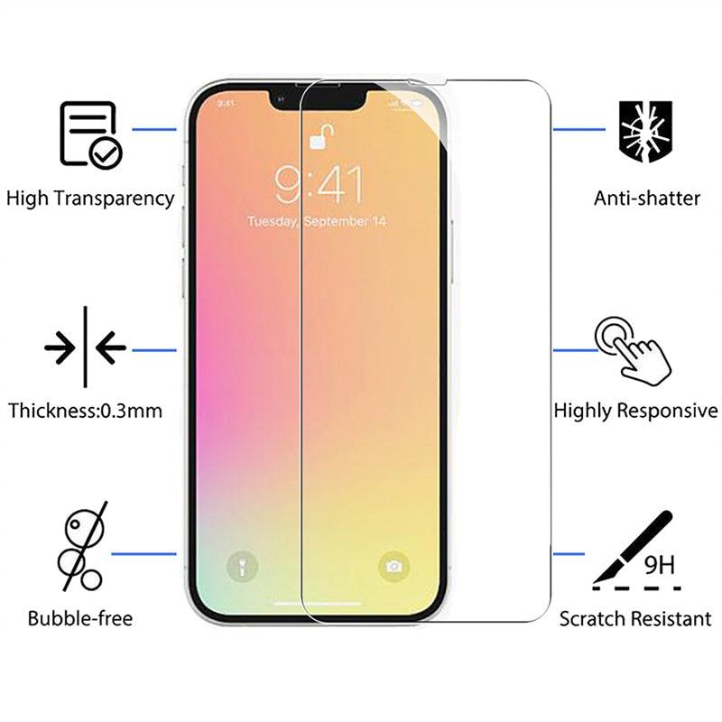 4PCS Tempered Glass for iPhone 11 12 13 14 Pro XR X XS Max Screen Protector on for iPhone 12 Pro Max Mini 7 8 6 6S Plus SE Glass Tempered Glass Easy Frame Installation HD Ultra-Thin Screen Protector Stevvex