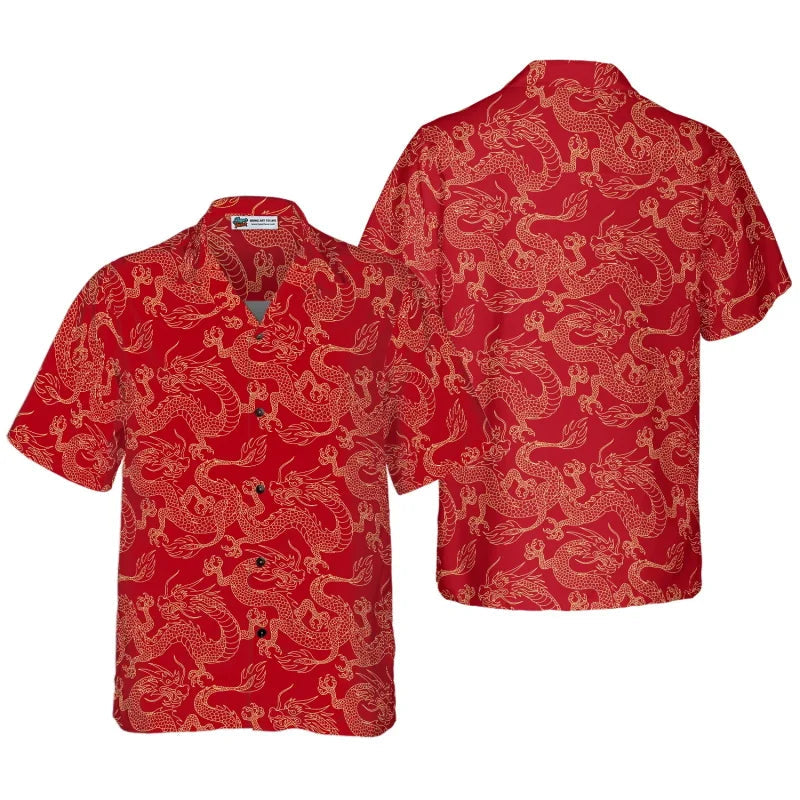 All Over Print Flame Dragon Pattern Hawaiian Shirts For Men Summer Short Sleeve Button Up Beach Shirts Blouse Mens Streetwear Lootquake LLC