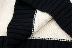 Women Fashion Black Striped Knit Sweater Spring Vintage Polo Neck Long Sleeve Female Pullovers Chic Tops - SJB-DIAMOND ELITES