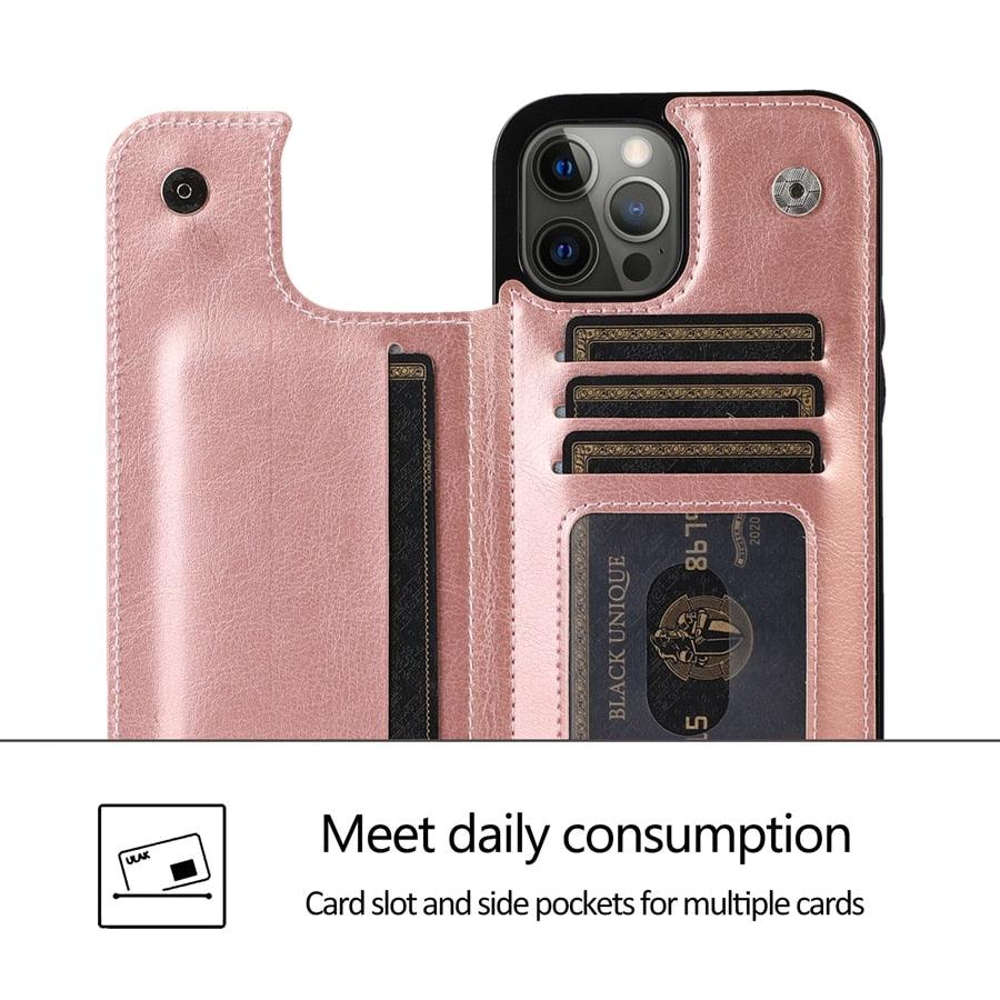 Wallet Stand Cover Flip Leather Case For iPhone 14 Pro Max 13 Pro Max 12 Pro Max 11 Pro Max Soft PU Leather Card Case With Kickstand Slim Double Magnetic Clasp Protective Cover Stevvex