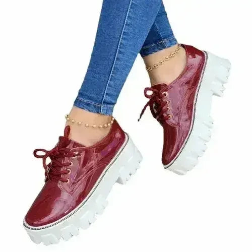 Platform Oxford Shoes - Thick Heel & Pink/Red/Black | Femstylo