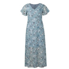 Vestidos Verano Moda 2024 Women's Swing Long Dress Chiffon Floral Short Sleeve Ruffle V Neck Fashion Waist Flowy Dress платье