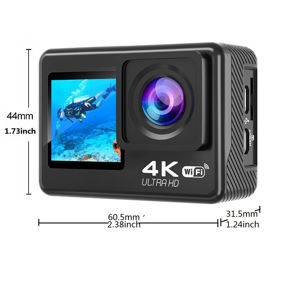 Action Camera 4K/30FPS with Dual Screens Underwater Waterproof Camera with Remote Control  WiFi Helmet Sports Video Recorder Lootquake LLC