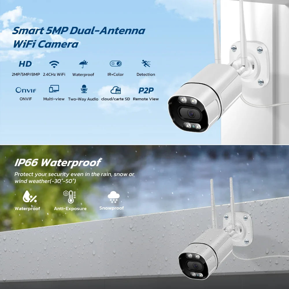 WiFi IP Camera Waterproof Onvif Wireless Bullet Security Camera H.265 Human Detect Night Vision Outdoor CCTV Surveillance Xmeye Lootquake LLC