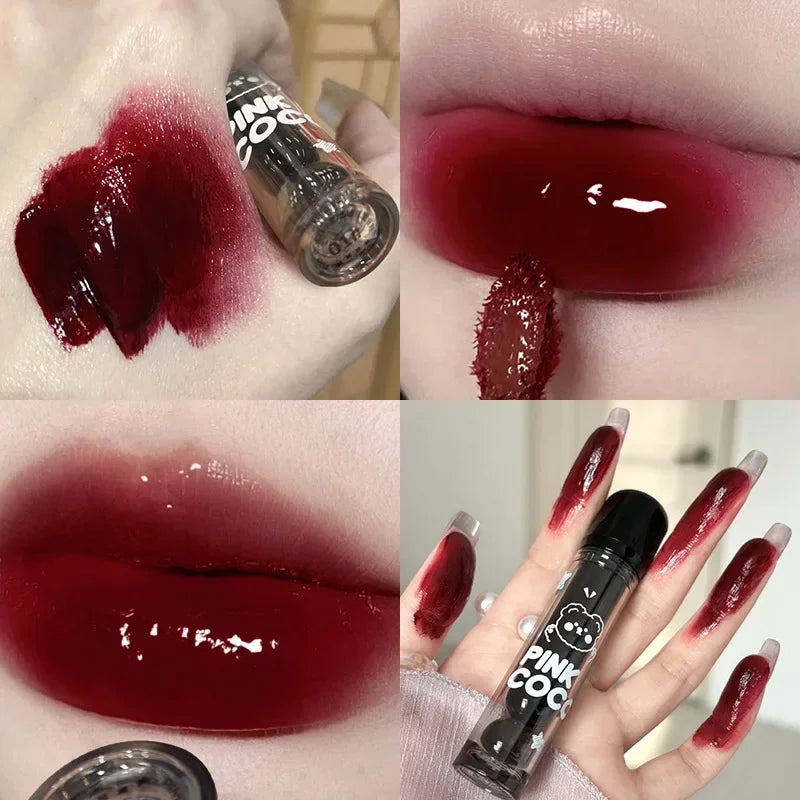 Dark Red Brown Mirror Lip Glaze Water Light Moisturizing Non-stick Cup Highly Pigmented Red Liquid Lipstick Lips Makeup Cosmetic Lootquake LLC