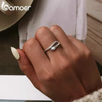 BAMOER 925 Sterling Silver Platinum Plated Adjustable Ring, Green Zircon Retro Textures Snake Ring Fashion Jewelry 4 Colors