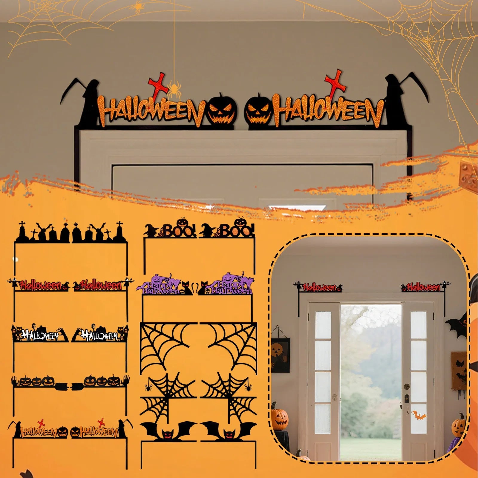 Halloween Door Frame Decoration,bats,pumpkins,spider Webs,door And Window Corner Sign, Halloween Home Decor,corner Stickers