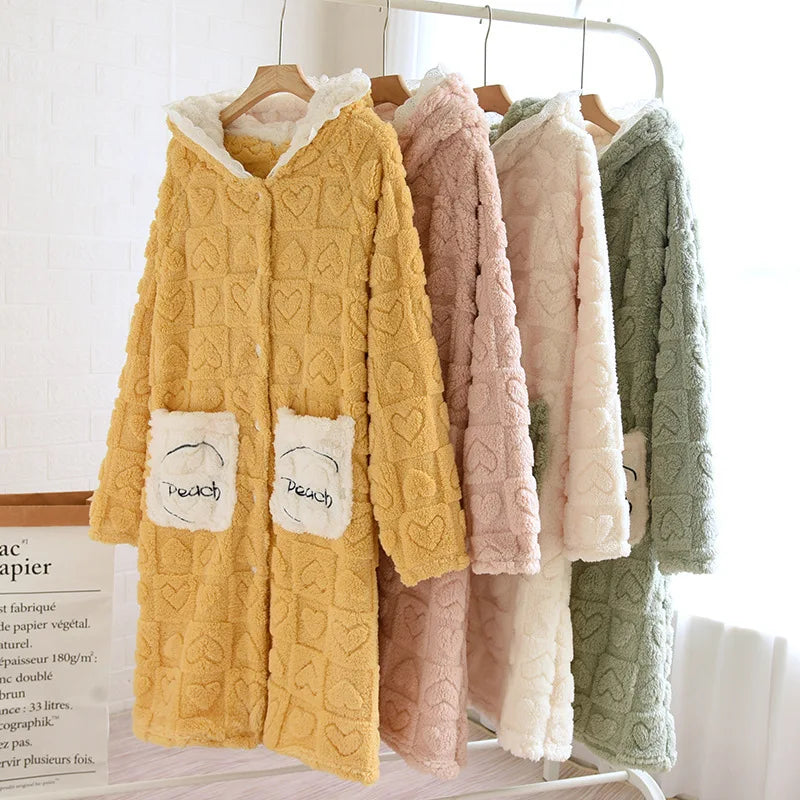 Autumn Winter Sleepwear For Sleeping Warm Hooded Robe Women Pajamas Bathrobe Woman Clothing Pijama Mujer Flannel Pyjama New Hot Lootquake LLC