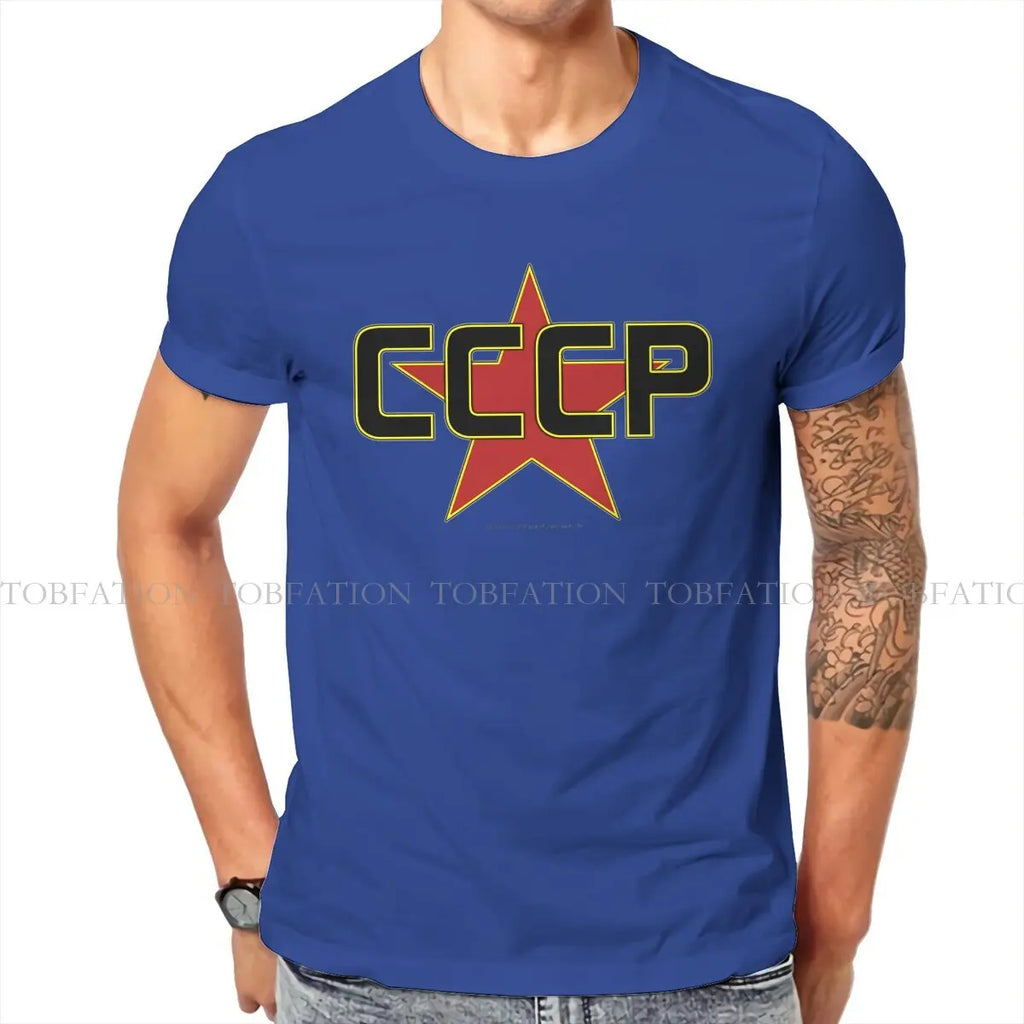 Russian USSR CCCP Creative TShirt for Men Over The Red Star  Round Neck Pure Cotton T Shirt Birthday Gifts Streetwear