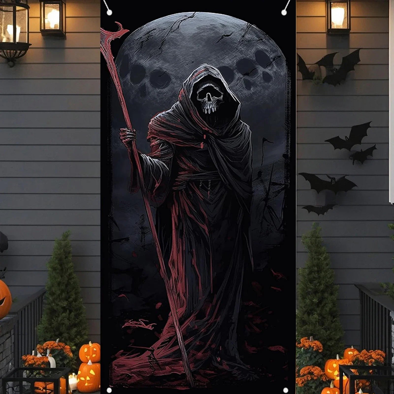 Halloween Door Cover Decorations - Horror Banner With Skeleton and Grim -Door Decor Scary Party Photo Background Banner Scary Po Lootquake LLC