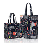 Cartton Print PVC Reusable Women's Shopping Bag Eco Friendly Flower Shopper Handbag Casual Female Student Shoulder Book Purse
