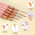 5Pcs Professional Nail Paint Liner Brush Set Small Polish Design Technique Fine Line Stripe Brushes for Nail Art Detailing