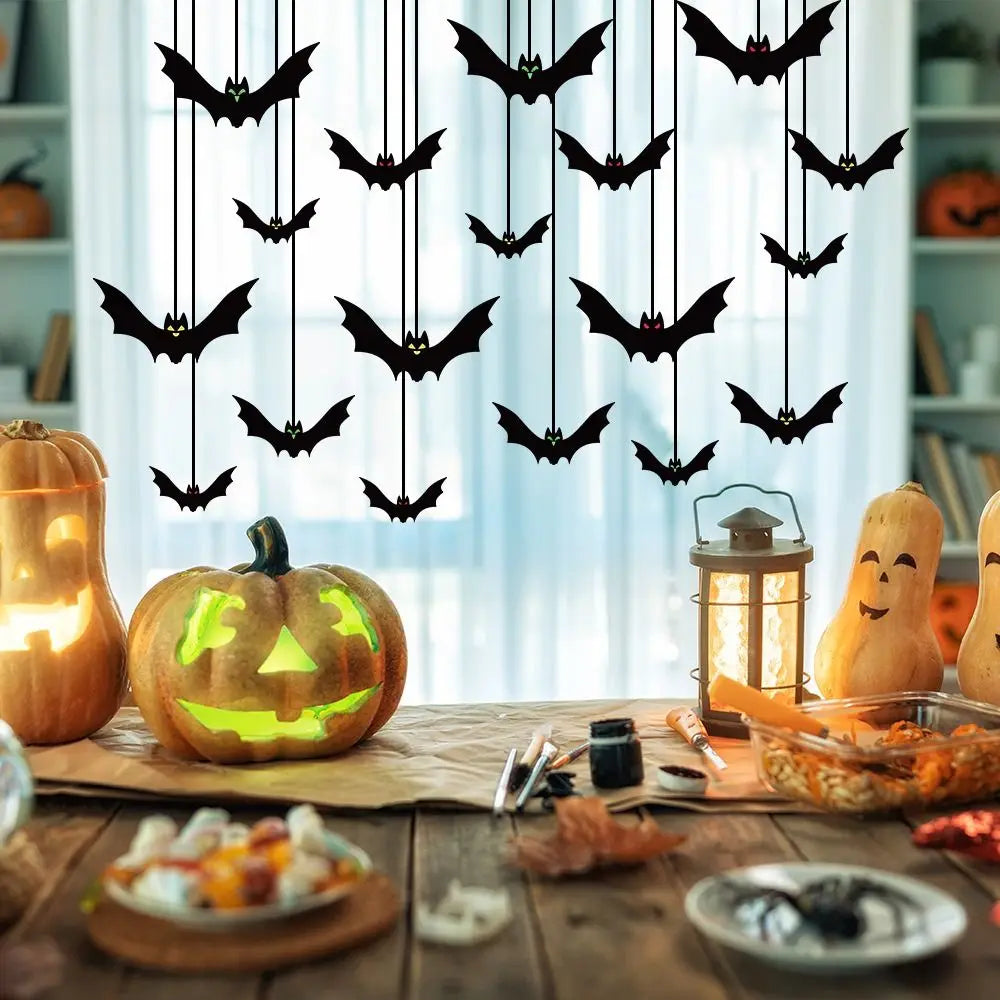 Funny Spooky Halloween Bat Decorations with Eyes Trick or Treat Bats Wall Decor Realistic Simulation Bat Pendant Halloween Party Lootquake LLC