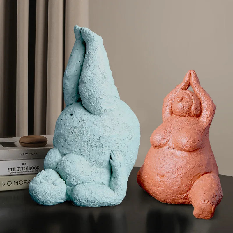 Abstract Body Sculpture Resin Handicraft Fat Woman Yoga Statue Irregular Hand-made Clay Sculptures Home Decoration Accessories