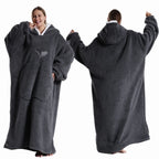 Extra Long Wearable Blankets Winter Flannel Hooded Blanket with Full Sleeves Men Women Cozy Soft Throw Adult TV Blanket Lootquake LLC