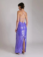 New Sexy Sleeveless Backless Lace-up Slim Long Dress Summer Elegant Pleated Backless Bright Sequins Dress Luxury Evening Dresses