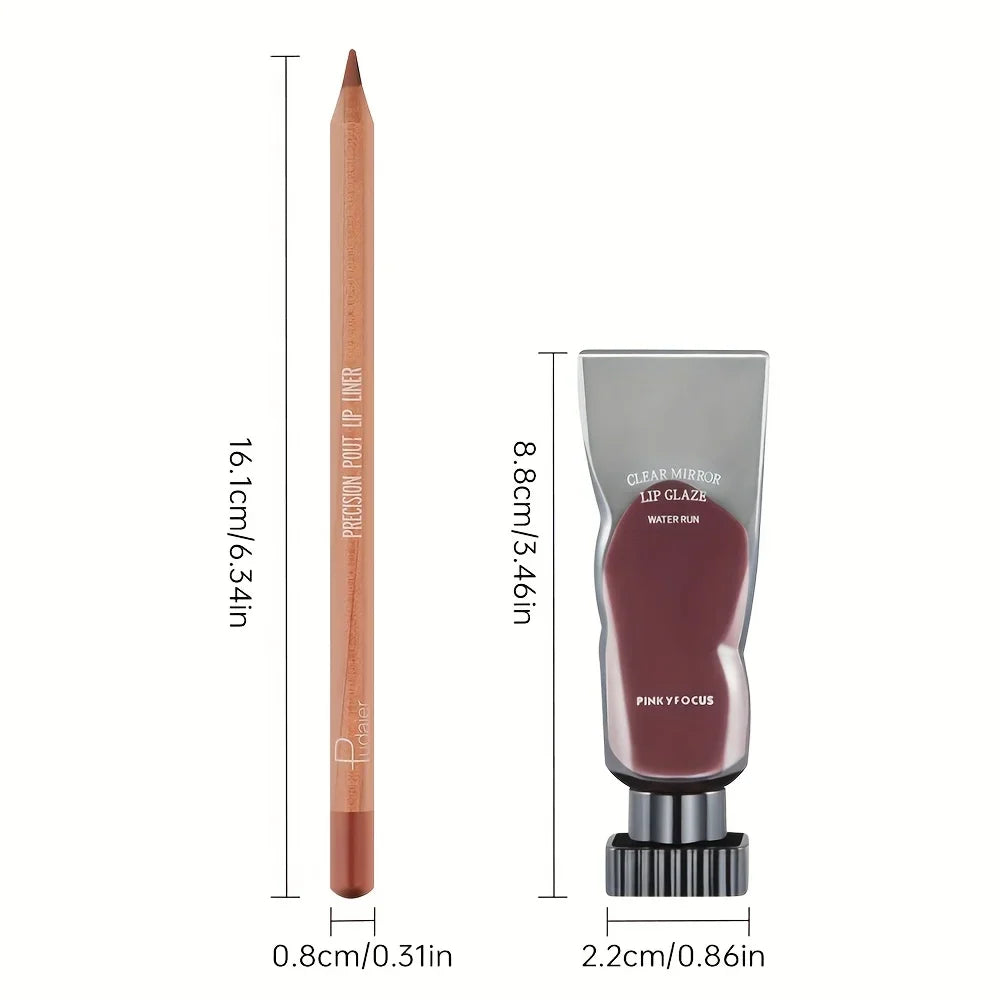 2pcs set of moisturizing and moisturizing lip gloss and durable waterproof lipliner set - high color lipstick, glossy texture