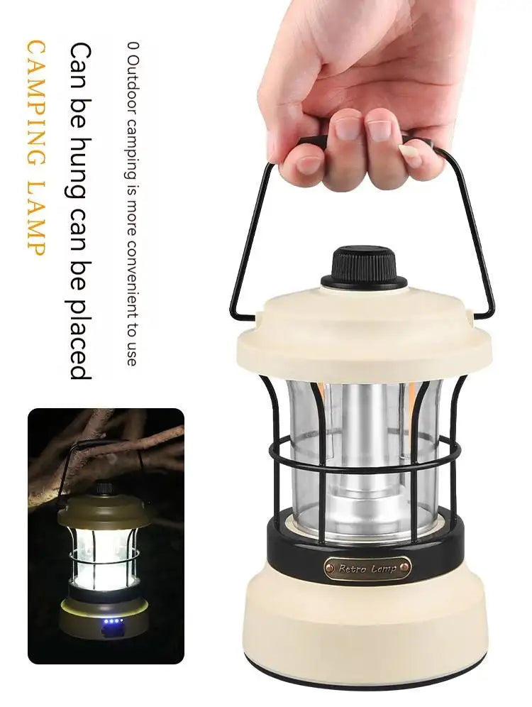 Retro Lamp Portable Camping Lantern USB Recharge Camping Tent Travel Light Vintage Outdoor Lighting Camping Equipment Flashlight
