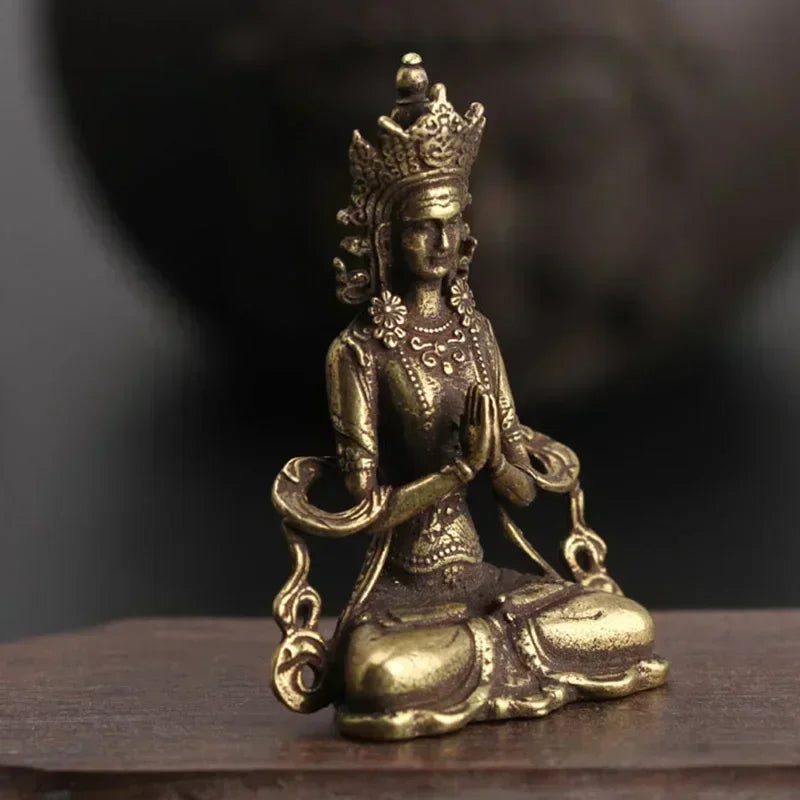 Statue Ornament Solid Brass Miniature Figurines Handmade Craft Living Room Office Home Decor Accessory Buddha Statue Pendant