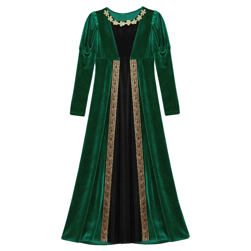 Girls Velvet Medieval Princess Dress Long Sleeve Renaissance Retro Robe Ancient Roman Long Dress for Halloween Carnival Party